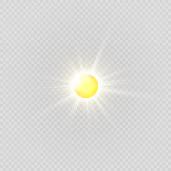 Soleil Chaud Sur Fond Transparent Été Éblouissement Rayons Solaires — Image vectorielle