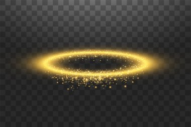 Altın Halo Melek yüzüğü. Şeffaf arkaplanda izole edilmiş, vektör illüstrasyonu.