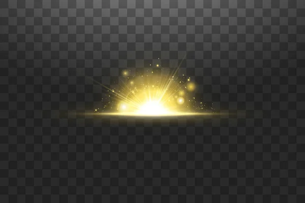 Shining Golden Stars Isolated Transparent Background Effects Glare Lines Glitter — Stock Vector
