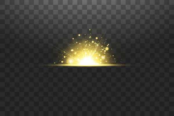 Shining Golden Stars Isolated Transparent Background Effects Glare Lines Glitter — Stock Vector