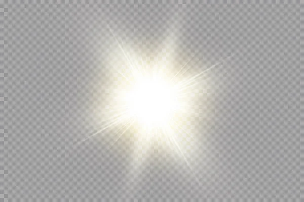 Φωτεινός Λαμπερός Ήλιος Απομονωμένος Διαφανές Φόντο Λάμψη Φωτός Εικονογράφηση Διανύσματος — Διανυσματικό Αρχείο