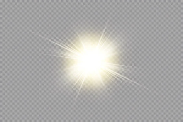 Set Bright Shining Suns Isolated Transparent Background Glow Light Effect —  Vetores de Stock