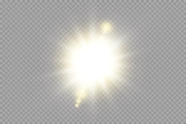 Luminoso Sole Splendente Isolato Sfondo Trasparente Effetto Luce Illustrazione Vettoriale — Vettoriale Stock