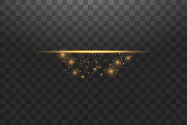 Glühen Isoliert Gold Transparenten Effekt Linsenschlag Explosion Glitzern Linie Sonnenblitz — Stockvektor