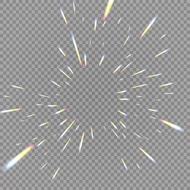 Şeffaf arkaplanda izole edilmiş holografik şeffaf yansımalar. Vektör illüstrasyonu.