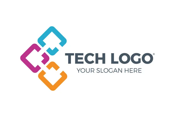 Logotipo Tecnológico Negocio Informático Datos Alta Tecnología Red Enlaces Innovadora — Vector de stock