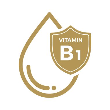 Vitamin B1 simgesi Logo Altın Düşürme Kalkanı Koruma, Tıbbi arka plan Heath Vector illüstrasyonu
