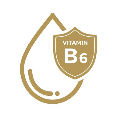 Vitamin B6 simgesi Logo Altın Düşürme Kalkanı Koruma, Tıbbi arka plan Heath Vector illüstrasyonu
