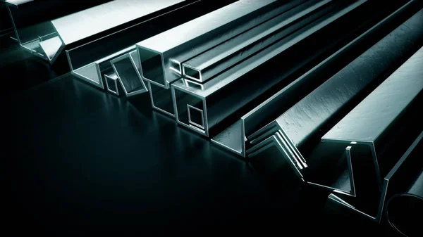 Shining Rolled Metal Iron Rod Digital Industrial Rendering — Stock Photo, Image