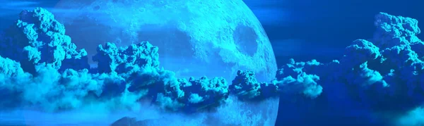 Hintergrund Panorama Von Riesigem Kumulus Und Mond Nature Illustration — Stockfoto
