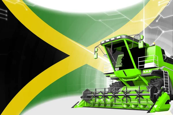 Digitális Ipari Illusztráció Zöld Korszerű Búza Kombájn Jamaica Zászló Mezőgazdasági — Stock Fotó