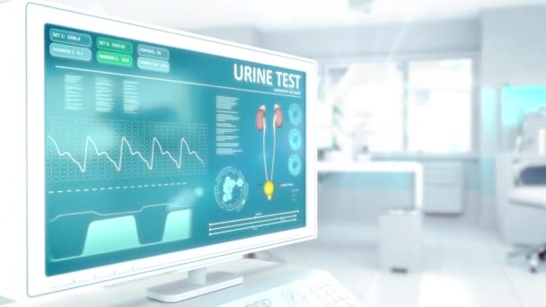 Urinanalyse Auf Monitor High Tech Klinikzimmer — Stockvideo