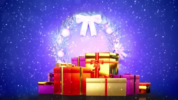 Xmas Circlet Present Box Pile Holiday Concept — Stock Video