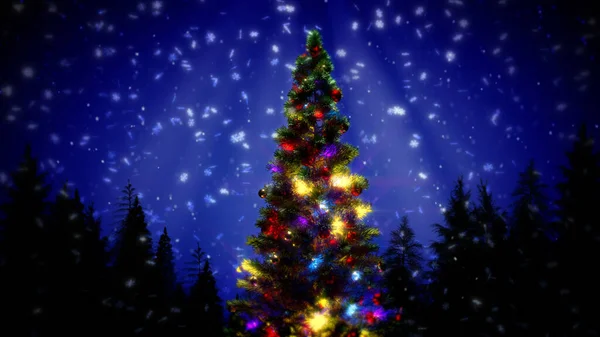 装飾クリスマス松と夜の森 Cg自然3Dイラスト — ストック写真