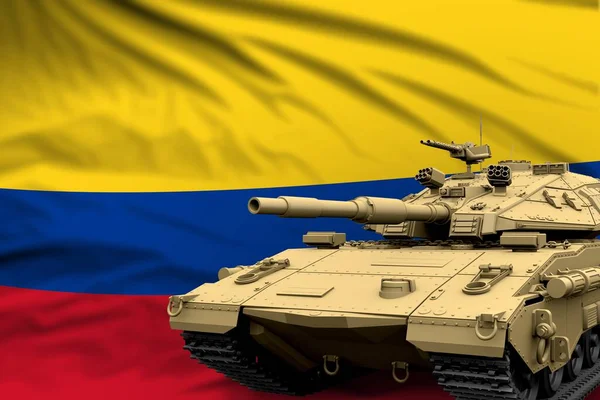 Κολομβία Σύγχρονη Δεξαμενή Πραγματικό Σχεδιασμό Στο Φόντο Σημαία Δεξαμενή Στρατό — Φωτογραφία Αρχείου