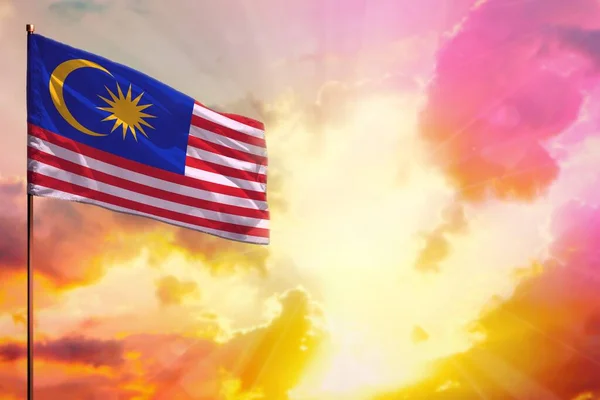 Развевающийся Флаг Малайзии Левом Верхнем Углу Макета Местом Информации Красивом — стоковое фото