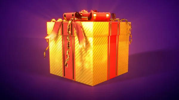 Beleuchtung Dekorierte Goldene Und Rote Geschenkbox Abstrakte Illustration — Stockfoto