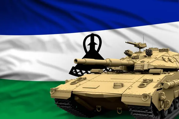 Těžká Nádrž Fiktivním Designem Pozadí Vlajky Lesotho Moderní Koncepce Tankových — Stock fotografie
