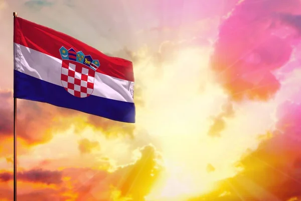 Fluttering Croácia Bandeira Canto Superior Esquerdo Mockup Com Lugar Para — Fotografia de Stock