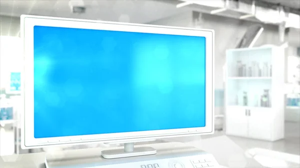 Blauw Scherm Monitor Met Lege Ruimte Medische Genezing Mockup Object — Stockfoto