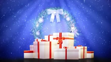 Xmas chaplet ve düşen karlı hediyeler.