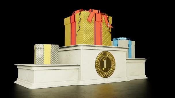 Gewinner Prämieren Podium Mit Geschenkboxen Großes Preiskonzept Isoliert — Stockvideo