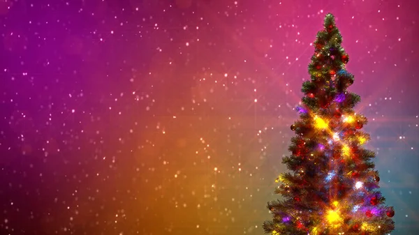 Verfraaide Kerstboom Kleurrijke Achtergrond Met Lege Ruimte Cgi Abstract Rendering — Stockfoto
