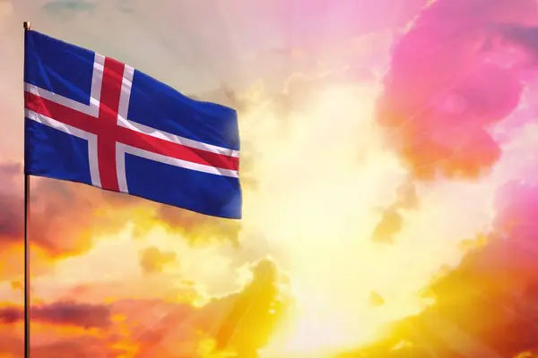 Fluttering Islandzka Flaga Lewym Górnym Rogu Makieta Miejscem Informacje Pięknym — Zdjęcie stockowe