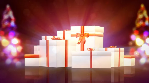 Χριστούγεννα Πεύκο Και Κουτί Δώρου Σωρός Έννοια Διακοπών Αφηρημένη Εικονογράφηση — Φωτογραφία Αρχείου