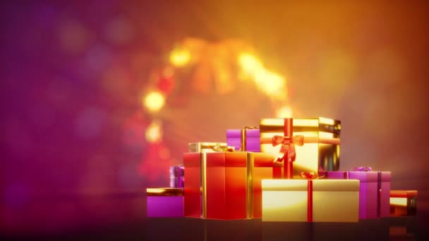 Новогодний Венок Куча Сюрпризов Подарочные Коробки Праздничная Концепция — стоковое видео