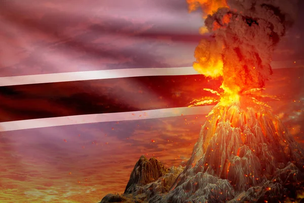 夜间火山爆发 在博茨瓦纳国旗背景上爆炸 自然灾害问题和火山地震概念三维说明 — 图库照片