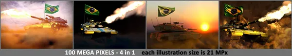 ブラジル軍のコンセプト ブラジルの旗 軍事3Dイラストと架空のデザインの近代的なタンクの4つの高解像度写真 — ストック写真