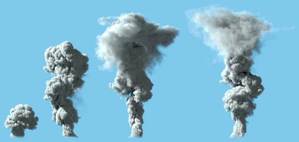 4幅固体明亮烟柱图像 来自火山或大工业爆炸 灾难概念 工业3D图解 — 图库照片