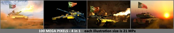 葡萄牙陆军概念 4幅高度详细的坦克图片 带有葡萄牙国旗的虚构设计 并为您的文字提供免费的地方 军事3D说明 — 图库照片
