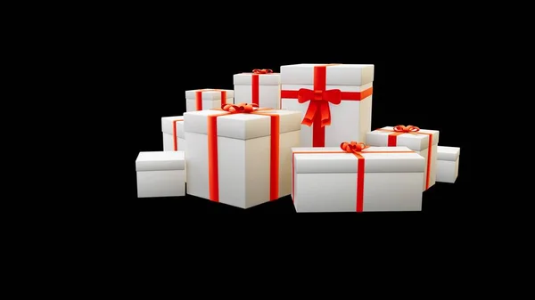 Festtage Geschenkboxen Stapeln Sich Auf Schwarzem Hintergrund Isoliert Objekt Illustration — Stockfoto
