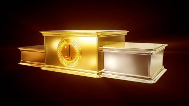 Goldish metal kazananları koyu arkaplan, izole edilmiş - 3B nesne oluşturma kaidesini ödüllendiriyorlar