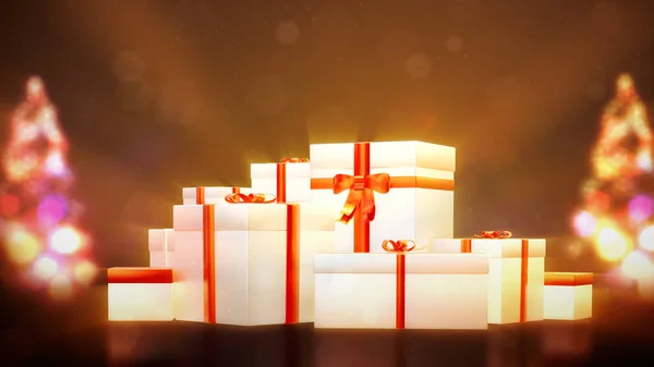 Новый Год Сосны Сюрпризы Подарок Коробки Праздничная Концепция Абстрактная Иллюстрация — стоковое фото