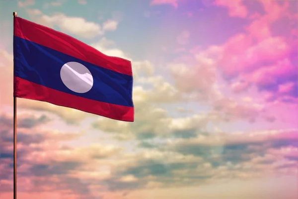 Flatternde Flaggen Attrappe Der Demokratischen Volksrepublik Laos Mit Dem Platz — Stockfoto