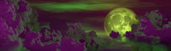 Фон Панорамные Большие Кумулятивные Облака Луна Трехмерная Иллюстрация Природы Cgi — стоковое фото