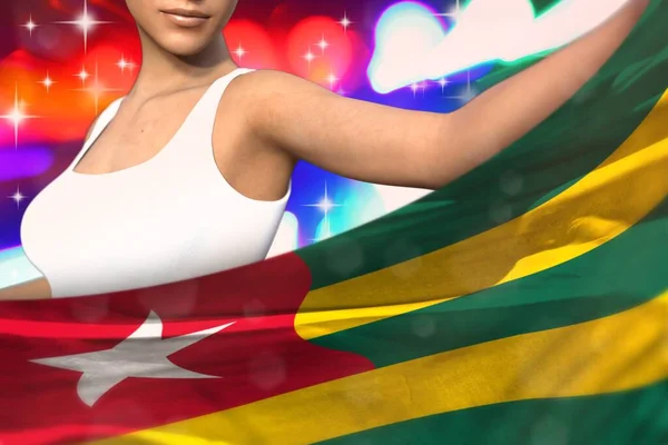 Hübsches Mädchen Hält Togo Fahne Vor Sich Auf Der Party — Stockfoto