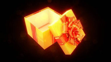 Koyu arkaplanda parlayan altın ve kırmızı renkli nesne - 3D illüstrasyon