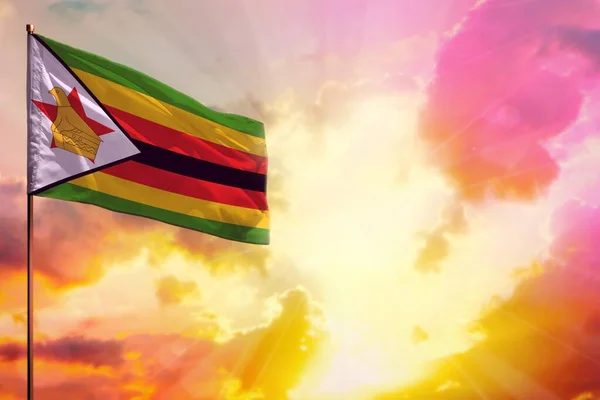 Knipperende Zimbabwe Vlag Linker Bovenhoek Mockup Met Plaats Voor Informatie — Stockfoto