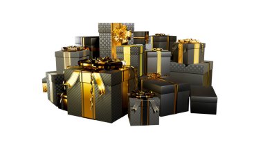  Sunumlar siyah cuma günü kapalı gişe için beyaza yığılır, izole edilmiş - nesne 3D illüstrasyon