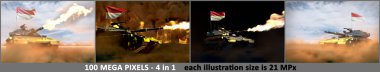 Endonezya ordu konsepti - 4 çok yüksek çözünürlüklü ağır tank fotoğrafı Endonezya bayrağı ile mevcut değil, askeri 3D Illustration