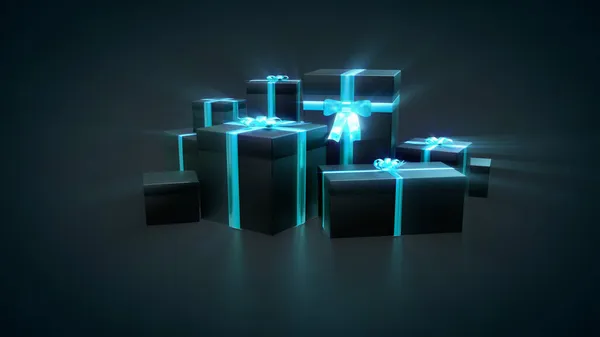 网上销售背景 惊喜礼品盒堆栈 抽象3D渲染 — 图库照片