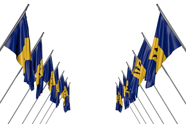 Beautiful Many Barbados Flags Hangs Diagonal Poles Left Right Sides — Stock Photo, Image