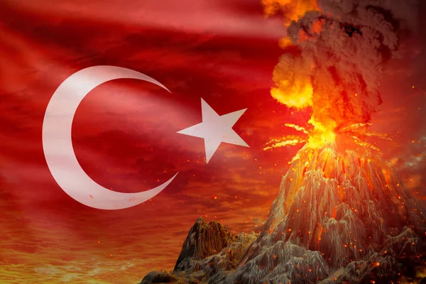 Türkiye Bayrağının Arka Planında Patlama Patlama Volkanik Kül Kavramının Doğanın — Stok fotoğraf