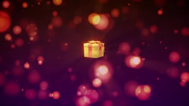 Glowing Moving Opening Surprise Gift Box Festive Background — Stock Video