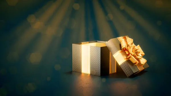 Goldish Black Opened Gift Blue Abstract Rendering — Stock Photo, Image