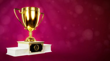 Bokeh arka planında birincilik kupası - soyut 3D illüstrasyon